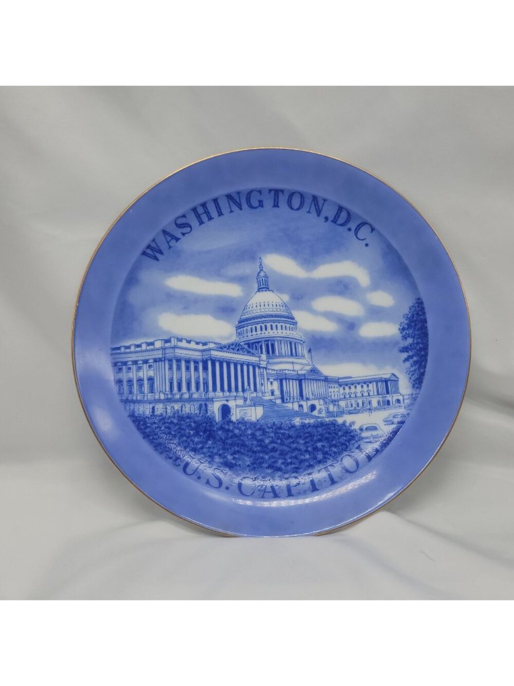 Vtg Washington D.C. U.S. Capitol Decorative Plate Blue White Made In Japan 8.5"